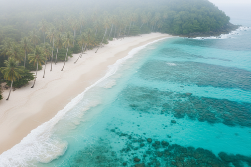 Aerial tropical beach with ocean breeze