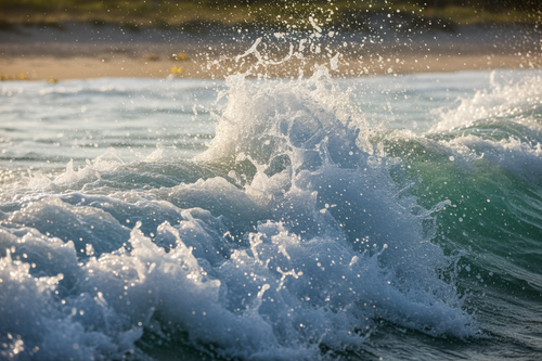 Ocean waves crashing with cool mist spray