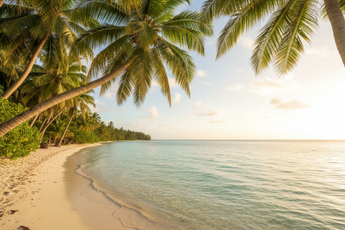Palm trees with turquoise ocean in background